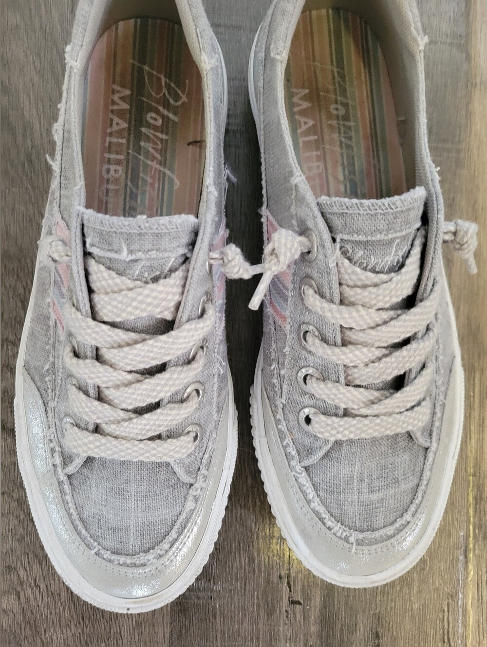 Adorable Blowfish Malibu Gray/Pastel Stripes Shoes- Size 10- EUC